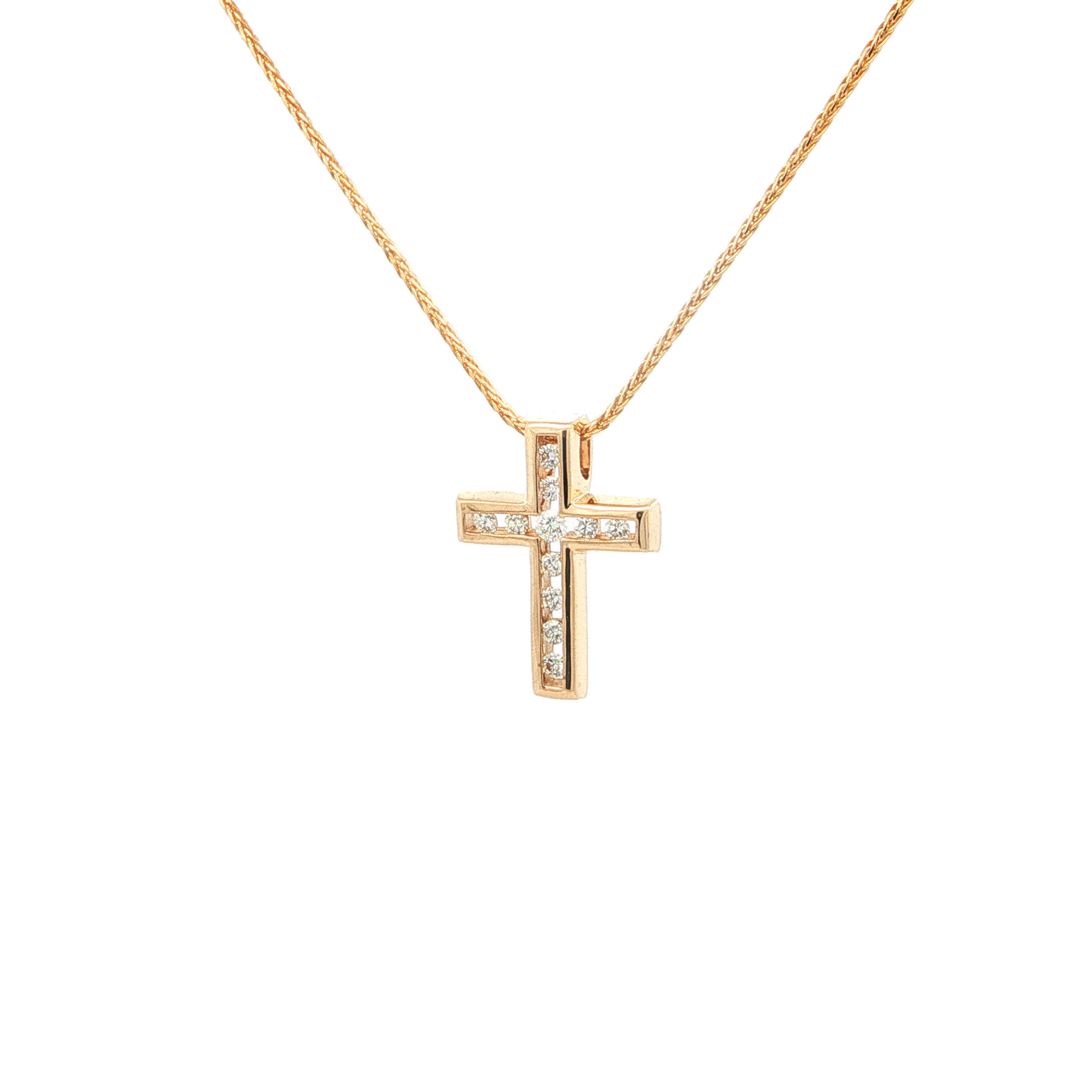 "Funkelnder Glaube" - Vintage Kreuzanhänger mit Kette in 14kt Gelgold & Brillanten - Juwelier Steiger