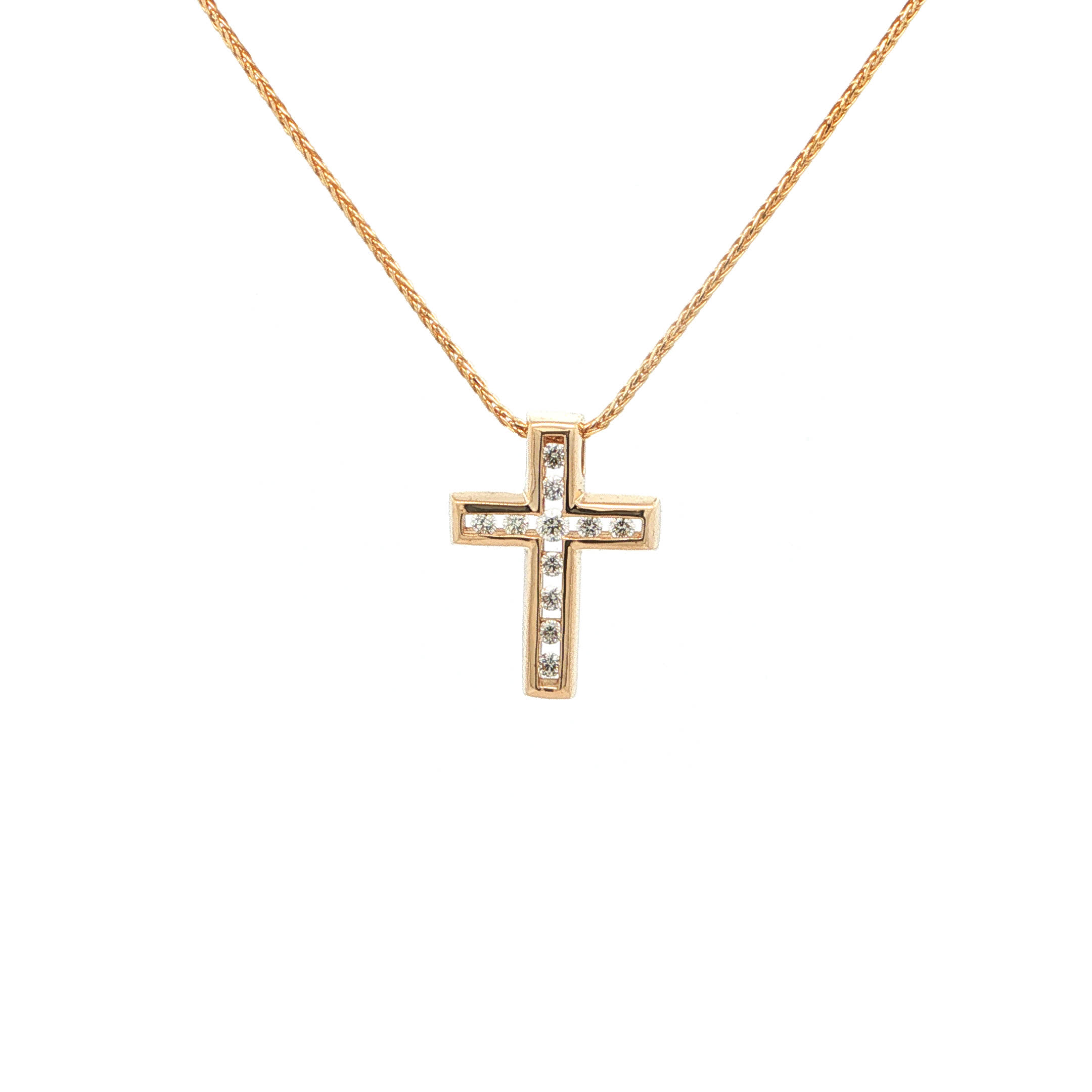 "Funkelnder Glaube" - Vintage Kreuzanhänger mit Kette in 14kt Gelgold & Brillanten - Juwelier Steiger