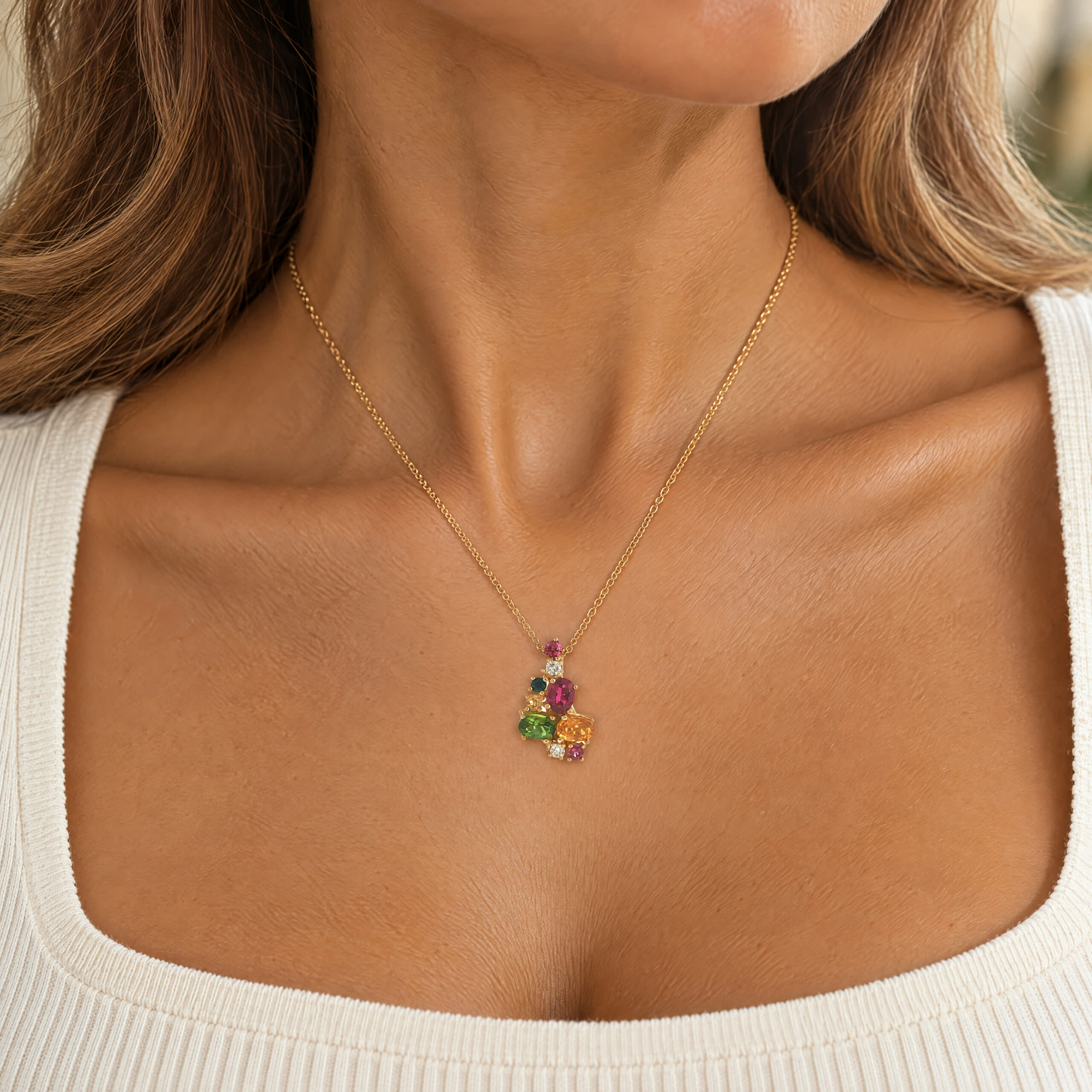 "Gemstone Confetti" - Vintage Anhänger in 14kt Gelbgold mit Farbsteinen - Juwelier Steiger
