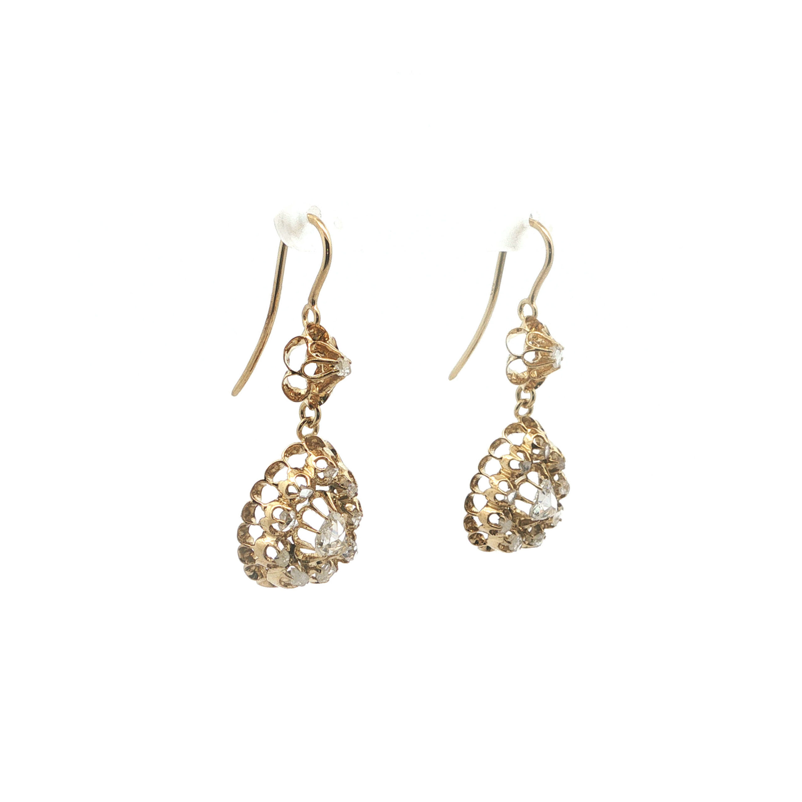 "Golden Lace" - Vintage Ohrhänger in 14kt Gelbgold mit Diamantrosen - Juwelier Steiger