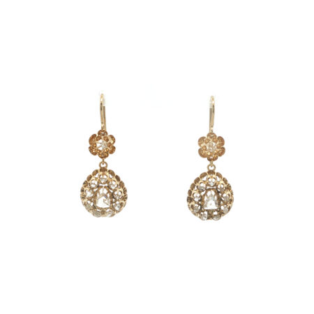"Golden Lace" - Vintage Ohrhänger in 14kt Gelbgold mit Diamantrosen