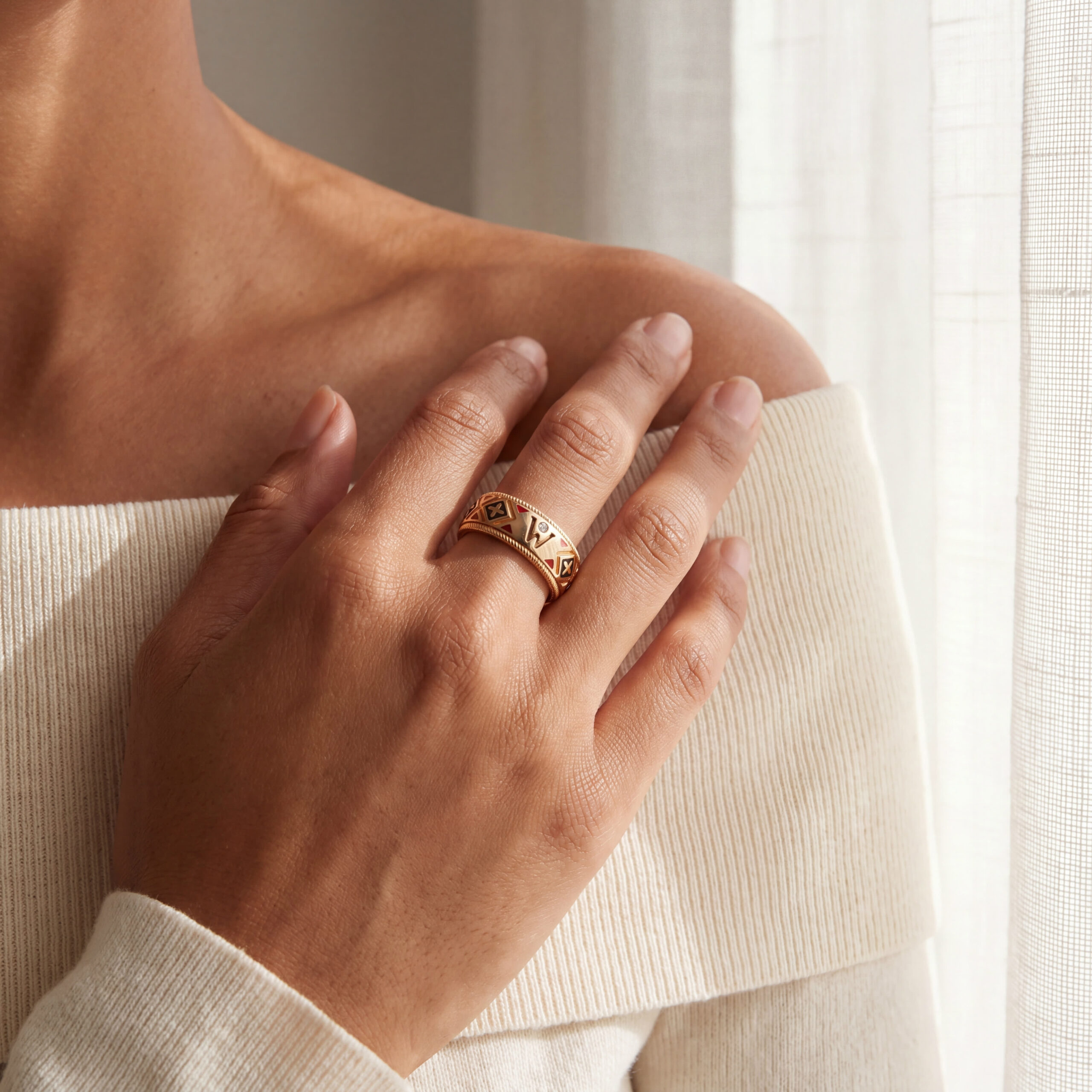 "Golden Mosaic" - Moderner Wellendorff Ring in 18kt Gelbgold mit Emaille - Juwelier Steiger