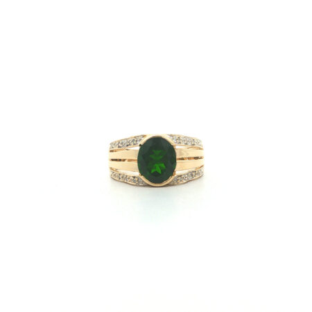 "Green Icon" - Vintage Ring in 14kt Gelbgold mit Turmalin & Diamanten
