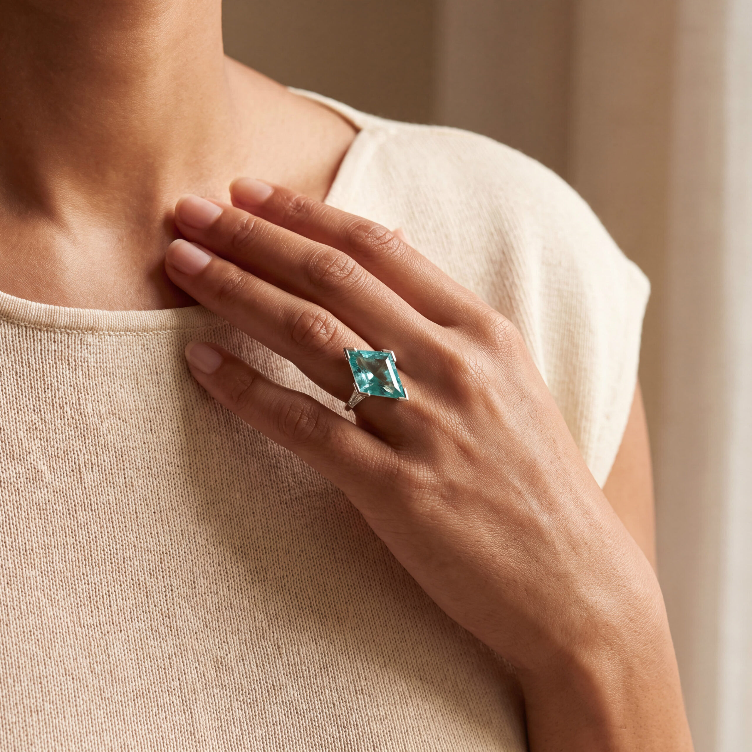"Ice Blue" - Vintage Aquamarin Ring in 14kt Weißgold mit Diamant Trapez - Juwelier Steiger