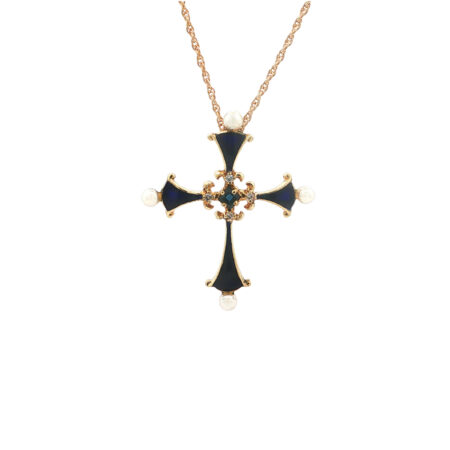 "Imperial Blue" - Vintage Kreuz Anhänger mit Emaille & Kette