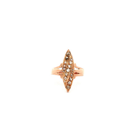 "Jugendstil Schiffchen" - Antiker Ring in 14kt Rosegold mit Diamantrosen