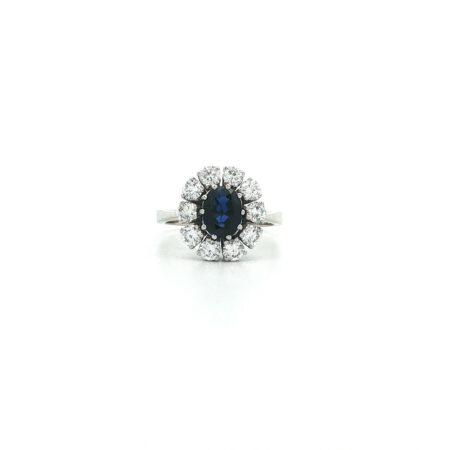 "Kate´s Choice" - Vintage Ring in 18kt Weißgold mit Brillanten & Saphir