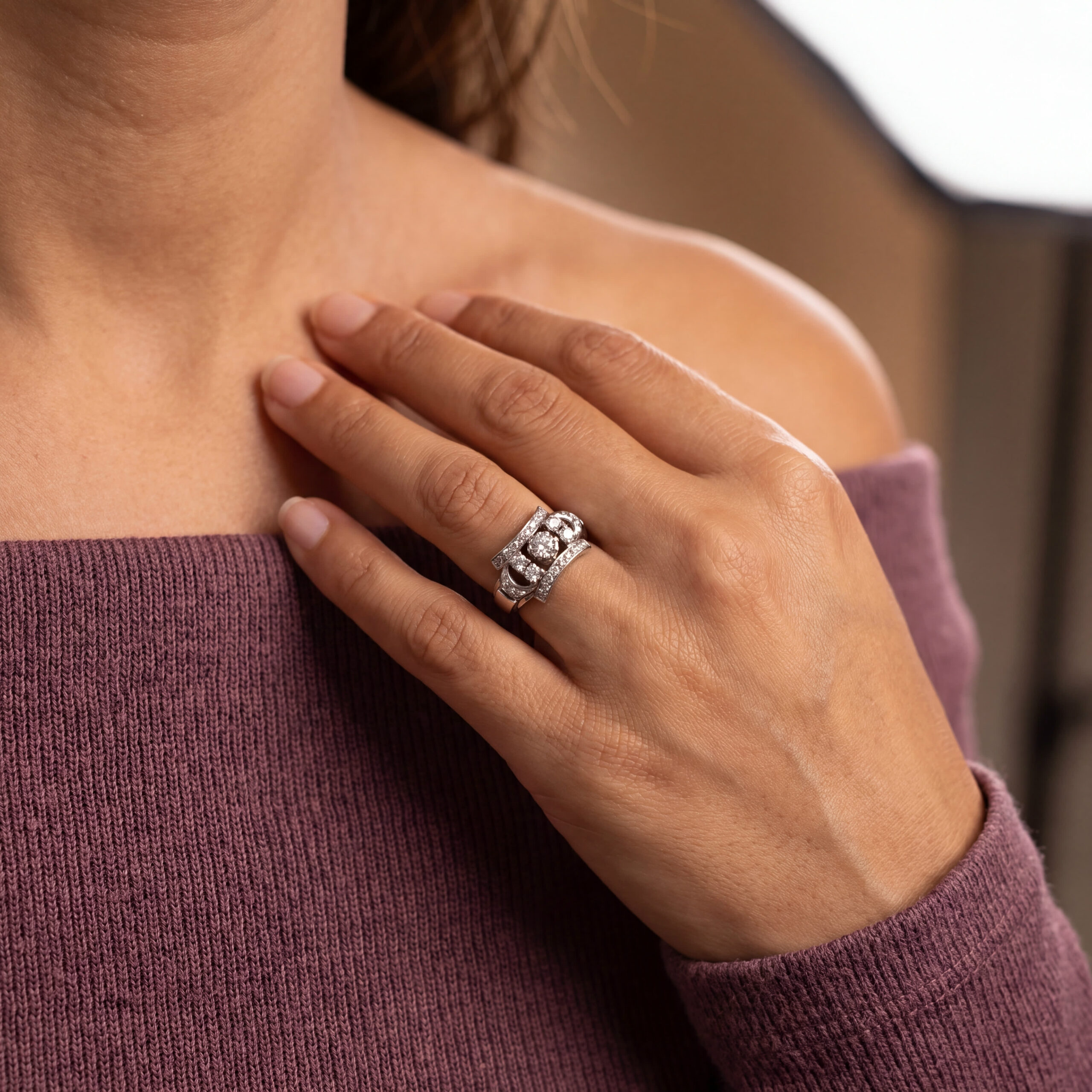 "Late Déco" - Vintage Ring in 14kt Weißgold mit Brillanten - Juwelier Steiger