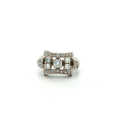 "Late Déco" - Vintage Ring in 14kt Weißgold mit Brillanten
