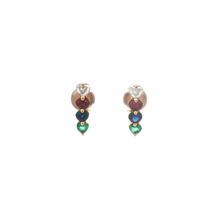 "Love in Four Colors" - Vintage Ohrstecker in 18kt Gelbgold mit Diamant, Rubin, Saphir & Smaragd - Juwelier Steiger