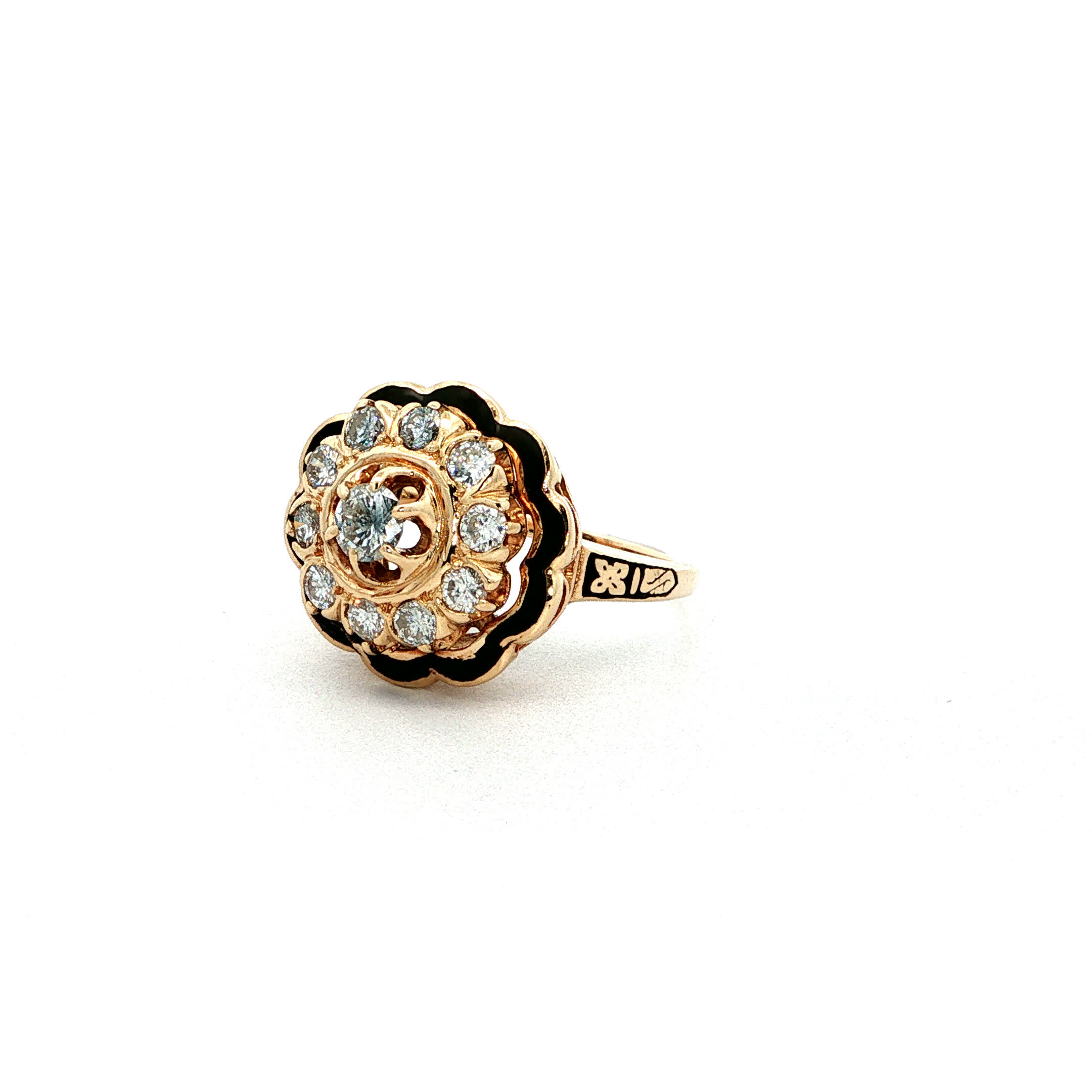 "Manhatten Midnight" - Vintage Ring aus 14kt Gold mit Emaille & Diamanten - Juwelier Steiger