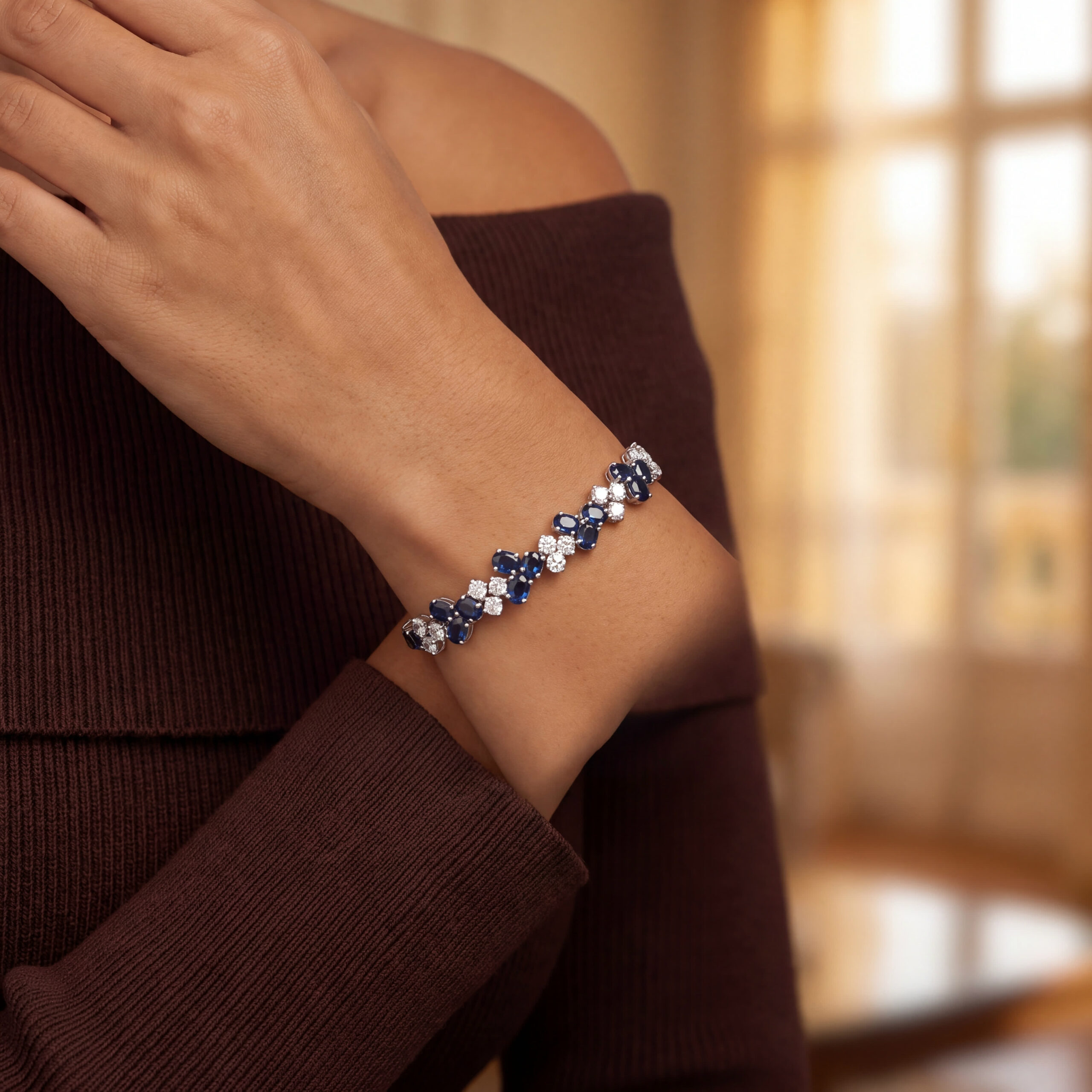 "Midnight in Paris" - Vintage Armband in 18kt Weißgold mit Saphiren & Brillanten aus 750er Weißgold - Juwelier Steiger