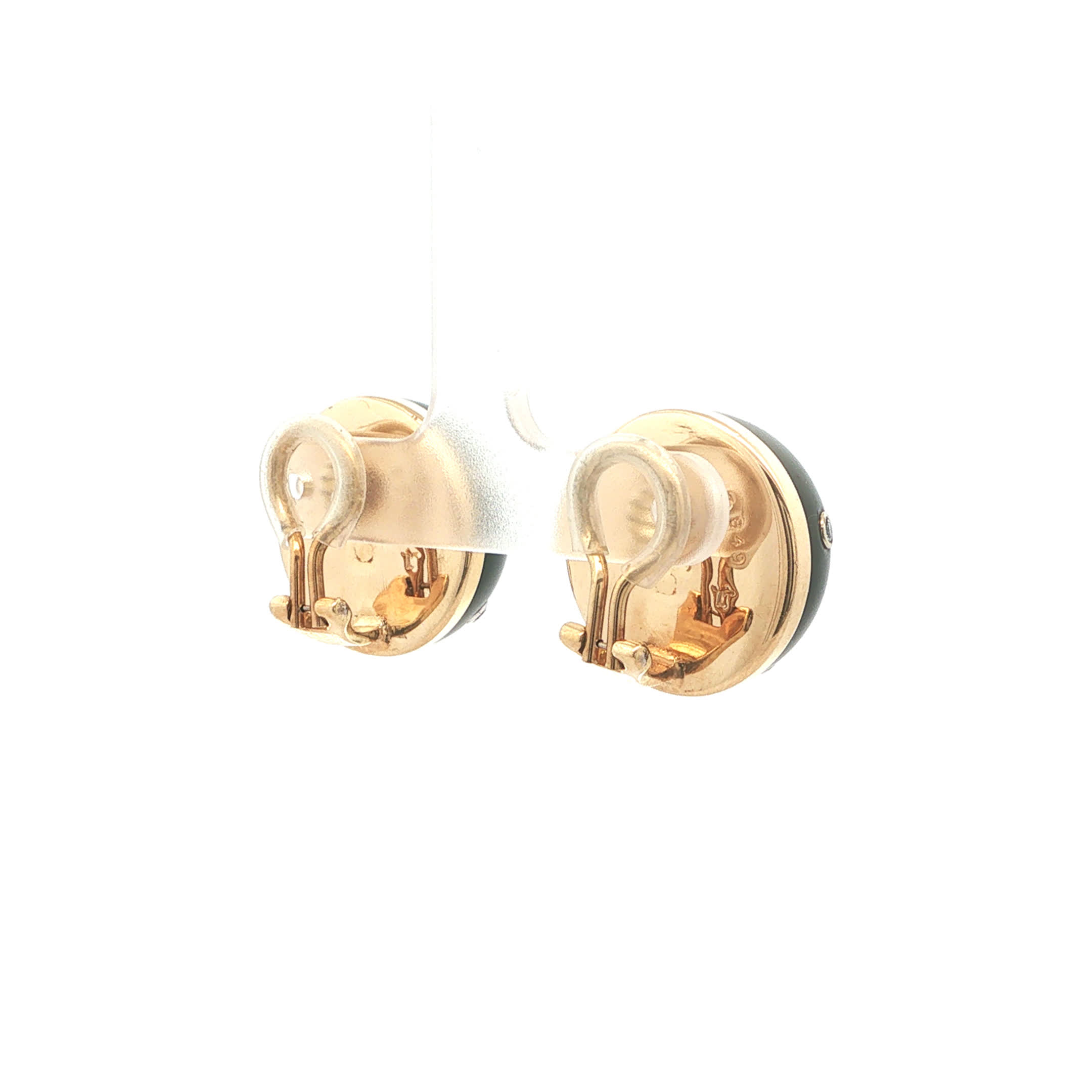 "Midnight Pearl by Friedrich" - Vintage Ohrstecker in 18kt Gelbgold mit Perlmutt, schwarzer Emaille & Brillanten - Juwelie...