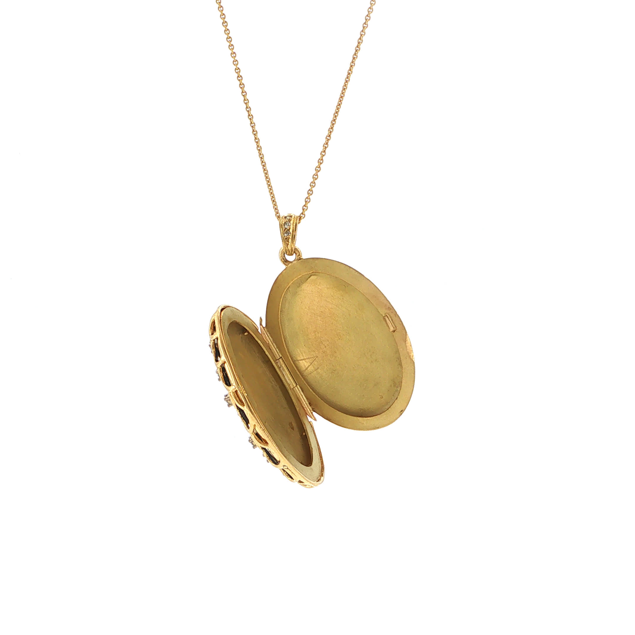 "Midnight Scales" - Vintage Medaillon in 18kt Gelbgold mit Brillanten & blauer Emaille - Juwelier Steiger