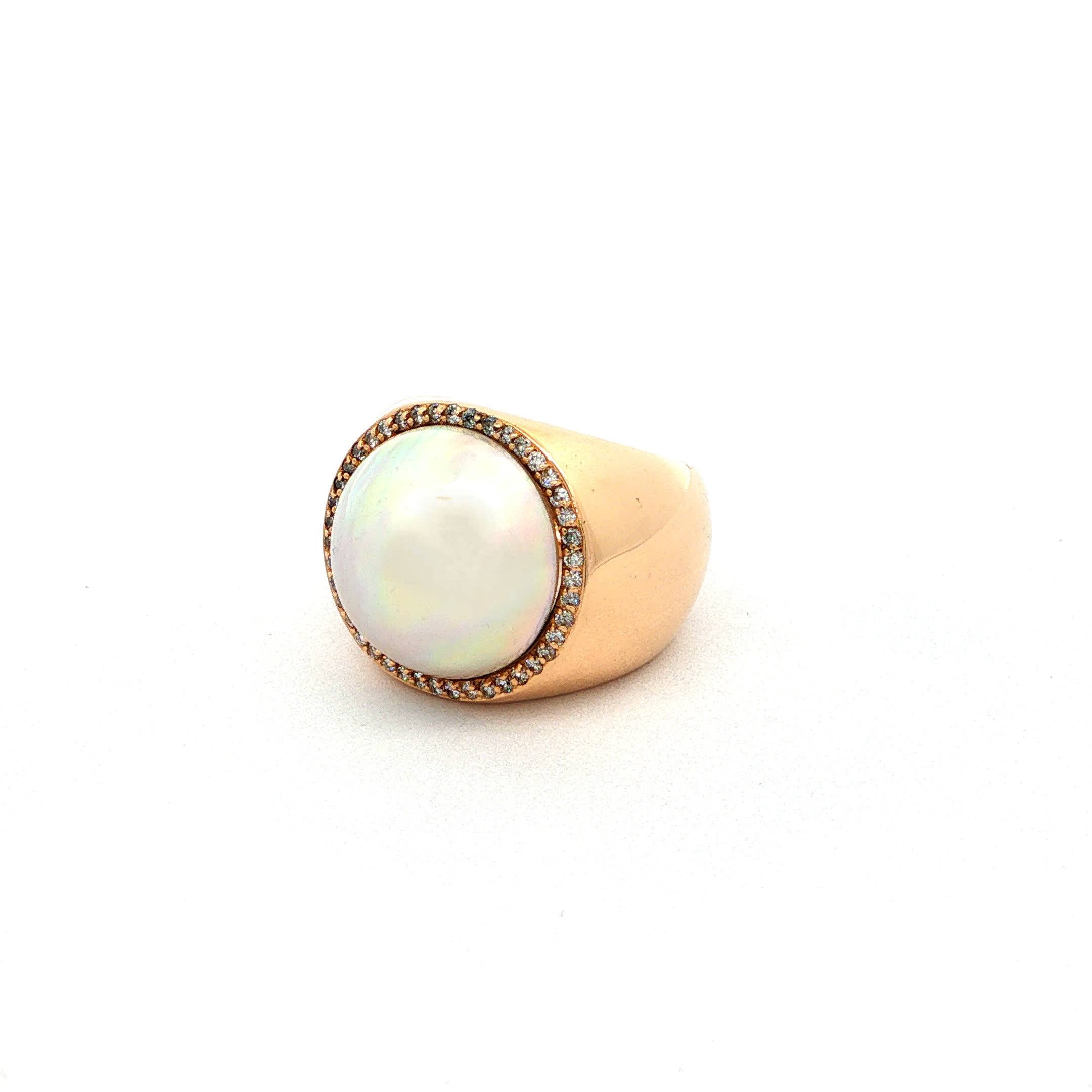 "Miss Marple" - Vintage Ring in 18kt Rosegold mit Perlmutt & Brillanten - Juwelier Steiger