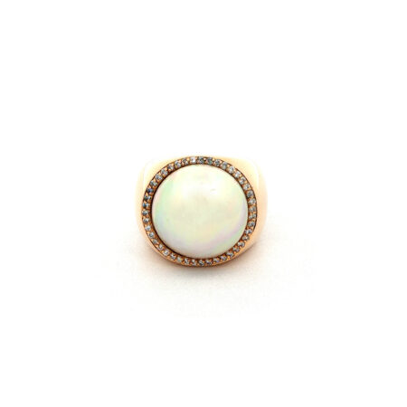"Miss Marple" - Vintage Ring in 18kt Rosegold mit Perlmutt & Brillanten