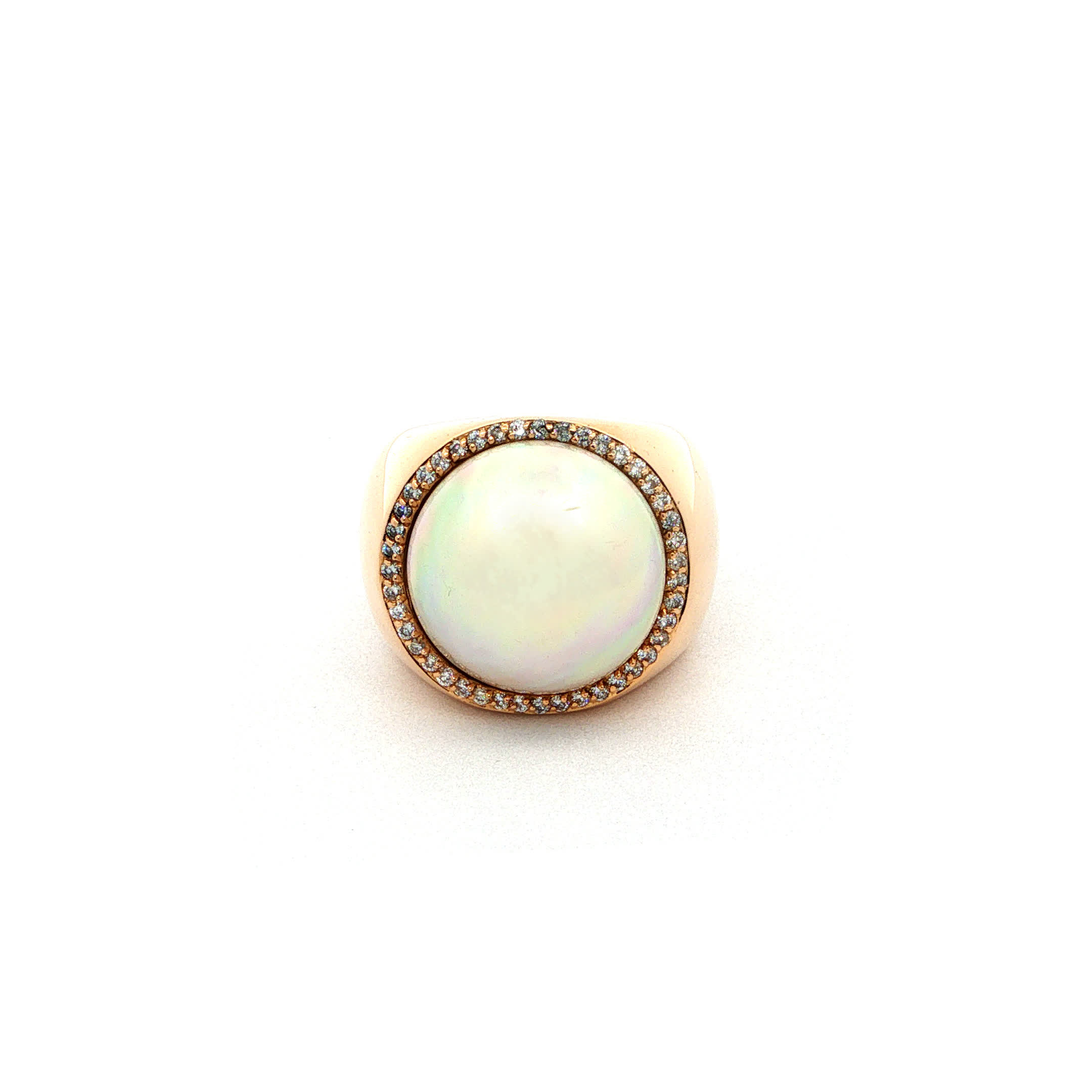 "Miss Marple" - Vintage Ring in 18kt Rosegold mit Perlmutt & Brillanten - Juwelier Steiger