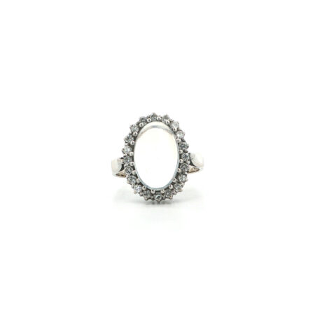 "Moonlight Halo" - Vintage Ring aus 14kt Weißgold mit Mondstein & Brillanten Entourage