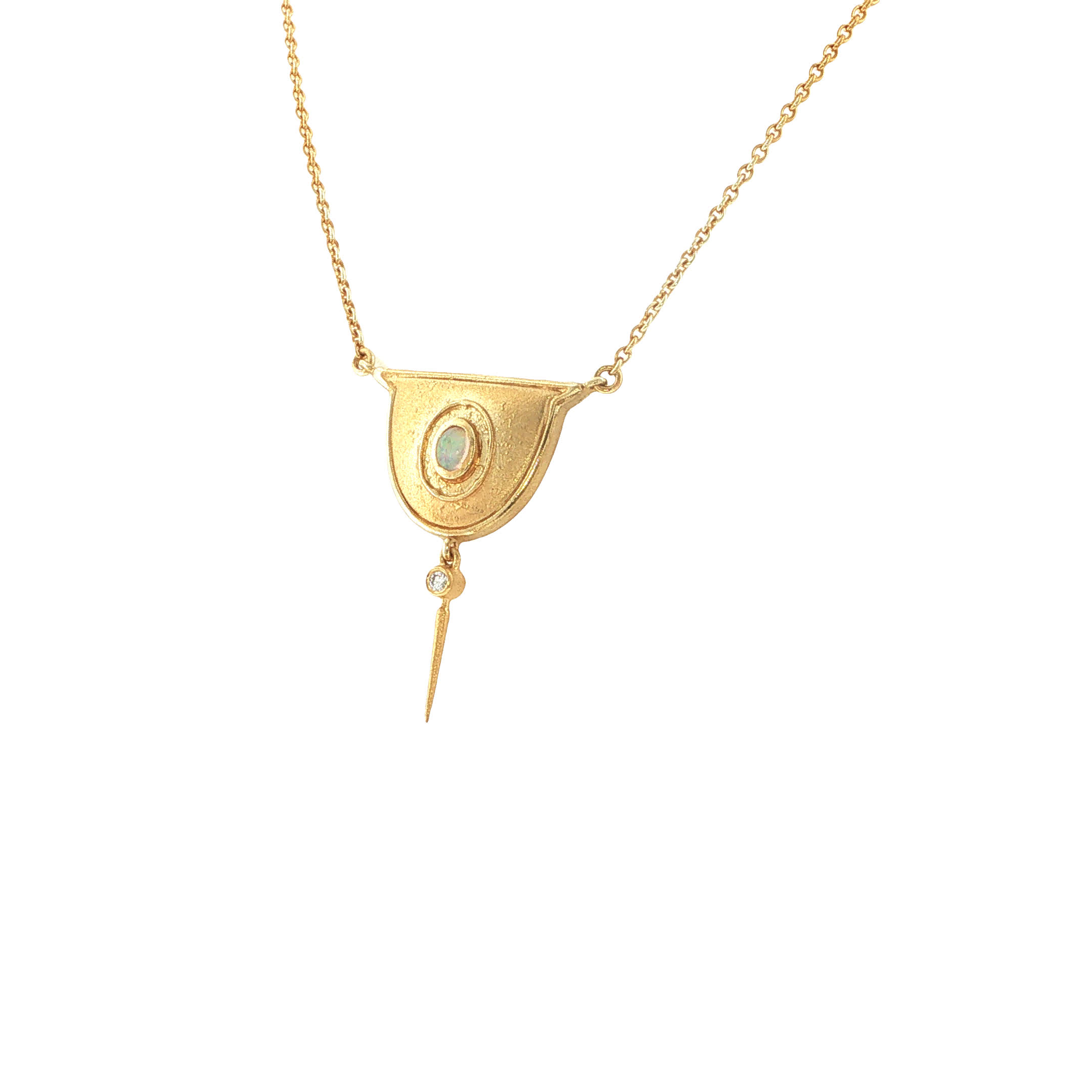 "Opal Talisman" - Vintage Collier in 14kt Gelbgold mit Opal & Brillant - Juwelier Steiger