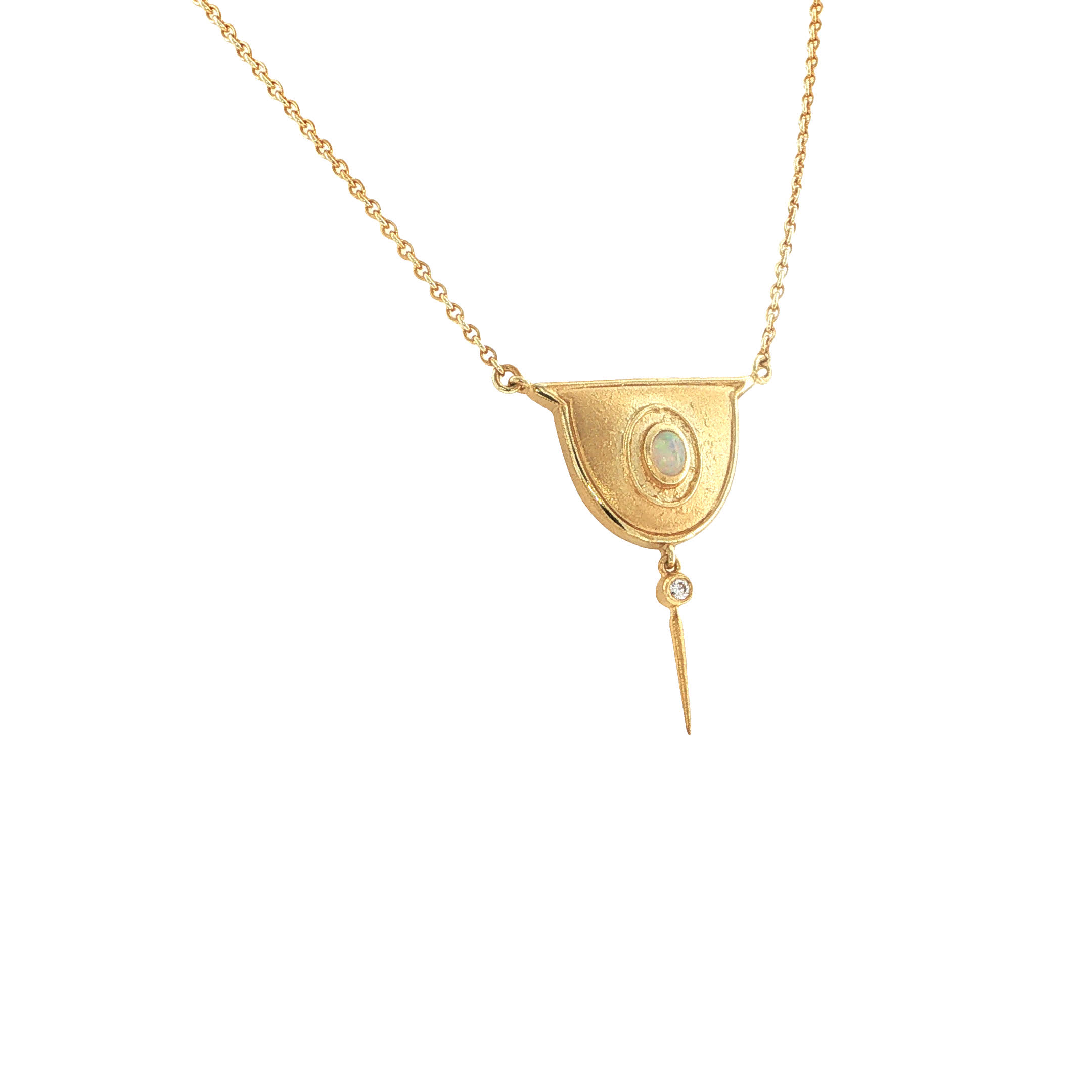 "Opal Talisman" - Vintage Collier in 14kt Gelbgold mit Opal & Brillant - Juwelier Steiger