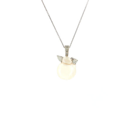 "Pearl Angel" - Moderner Anhänger in 18kt Weißgold mit Perle & Diamanten