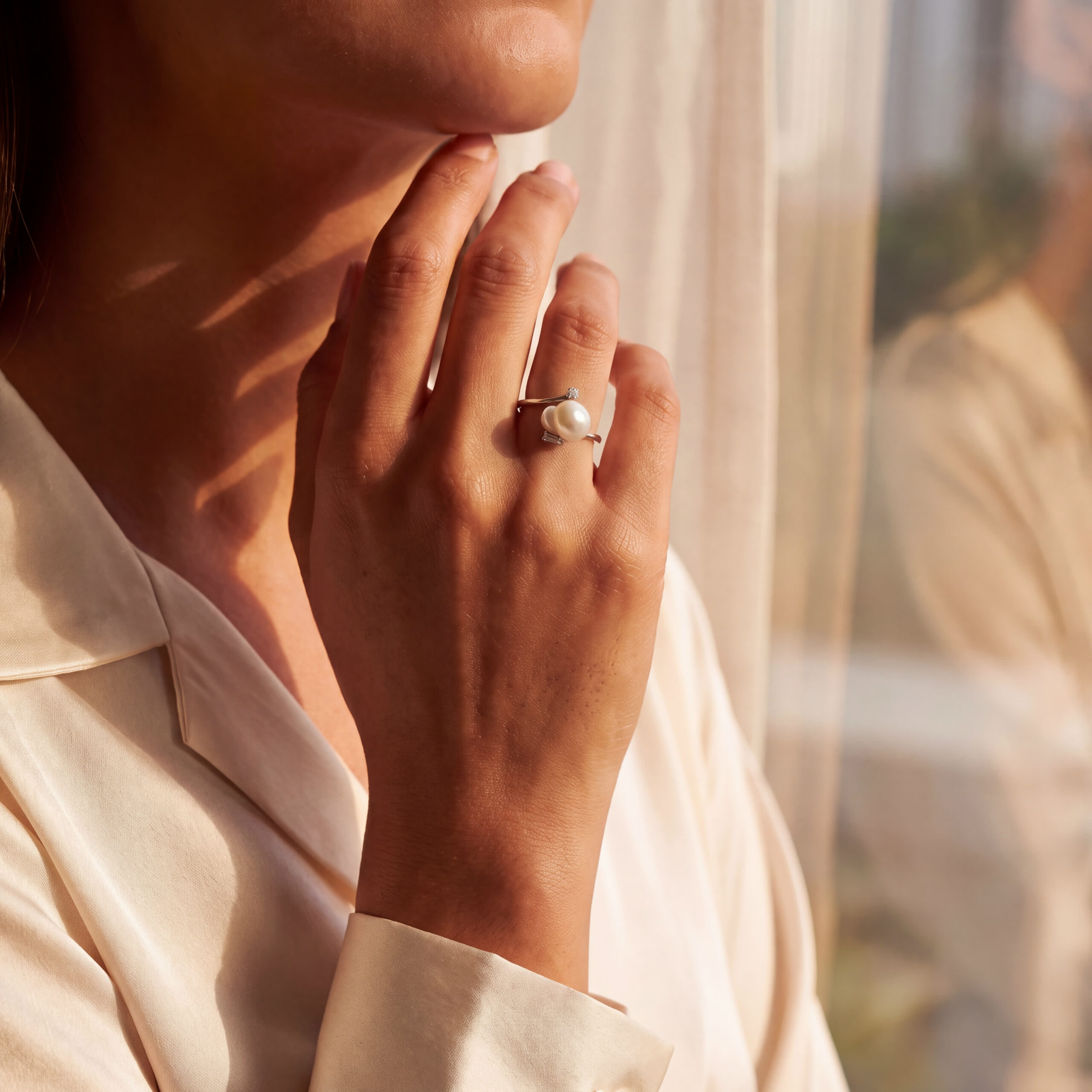 "Pearl in Diamonds" - Vintage Ring in 18kt Weißgold mit Perle & Diamanten - Juwelier Steiger
