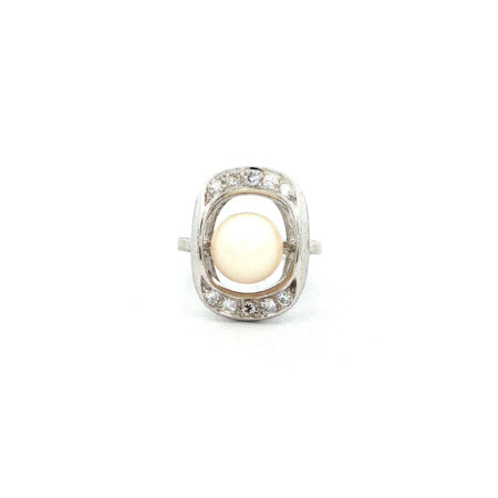 "Pearl in the Frame" - Vintage Ring aus 14kt Weißgold mit Perle & Brillanten