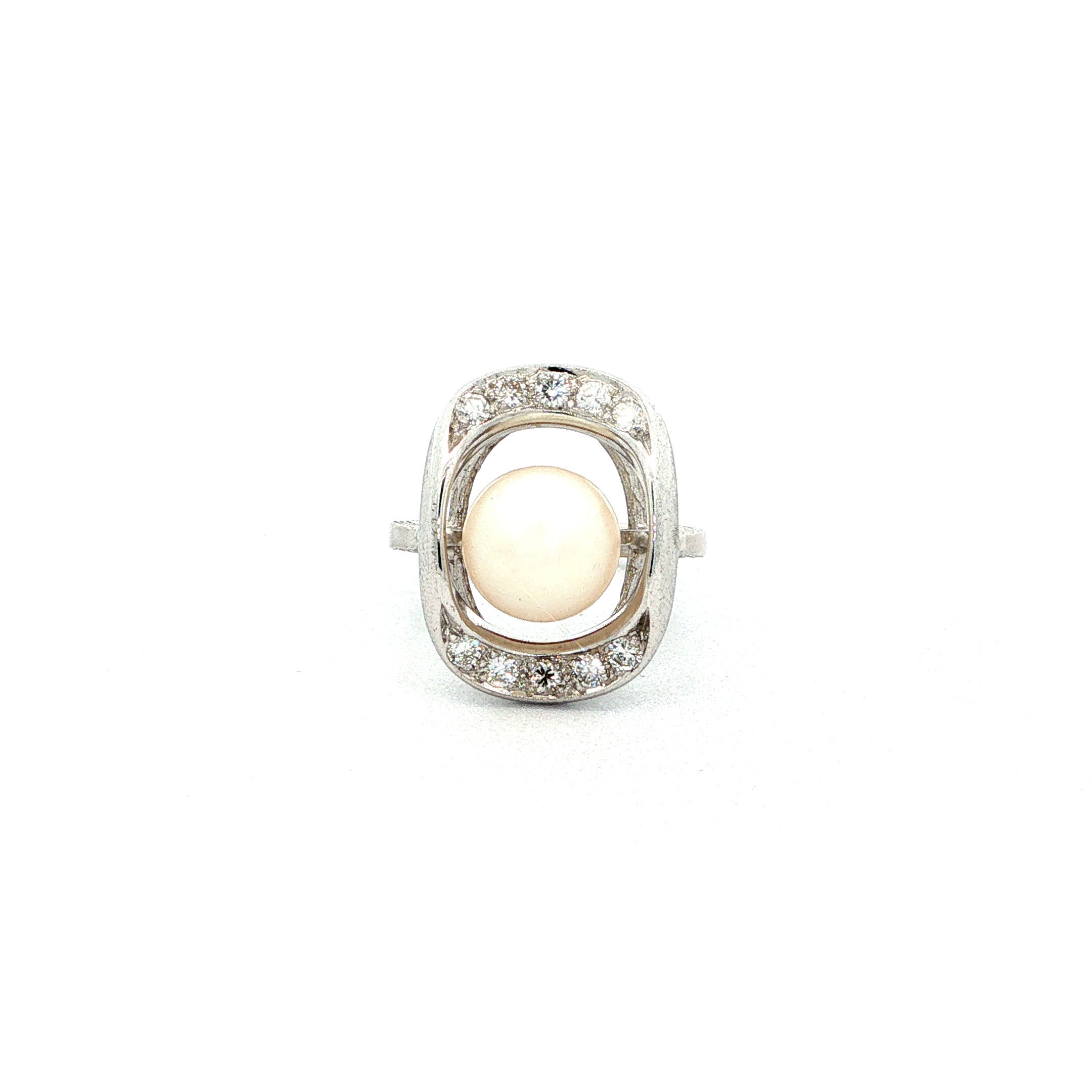 "Pearl in the Frame" - Vintage Ring aus 14kt Weißgold mit Perle & Brillanten - Juwelier Steiger