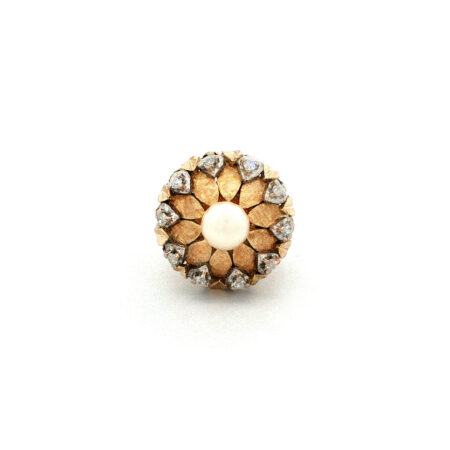 "Perlentörtchen" - Vintage Ring in 18kt Gelbgold mit Diamanten & Perle