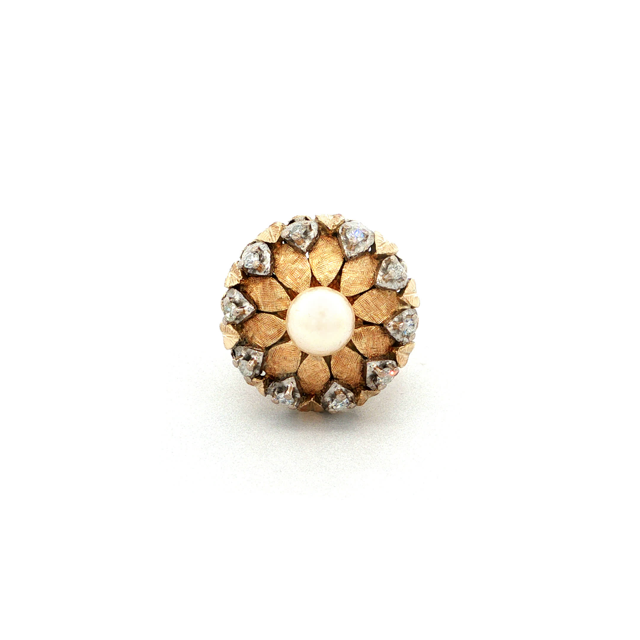 "Perlentörtchen" - Vintage Ring in 18kt Gelbgold mit Diamanten & Perle - Juwelier Steiger