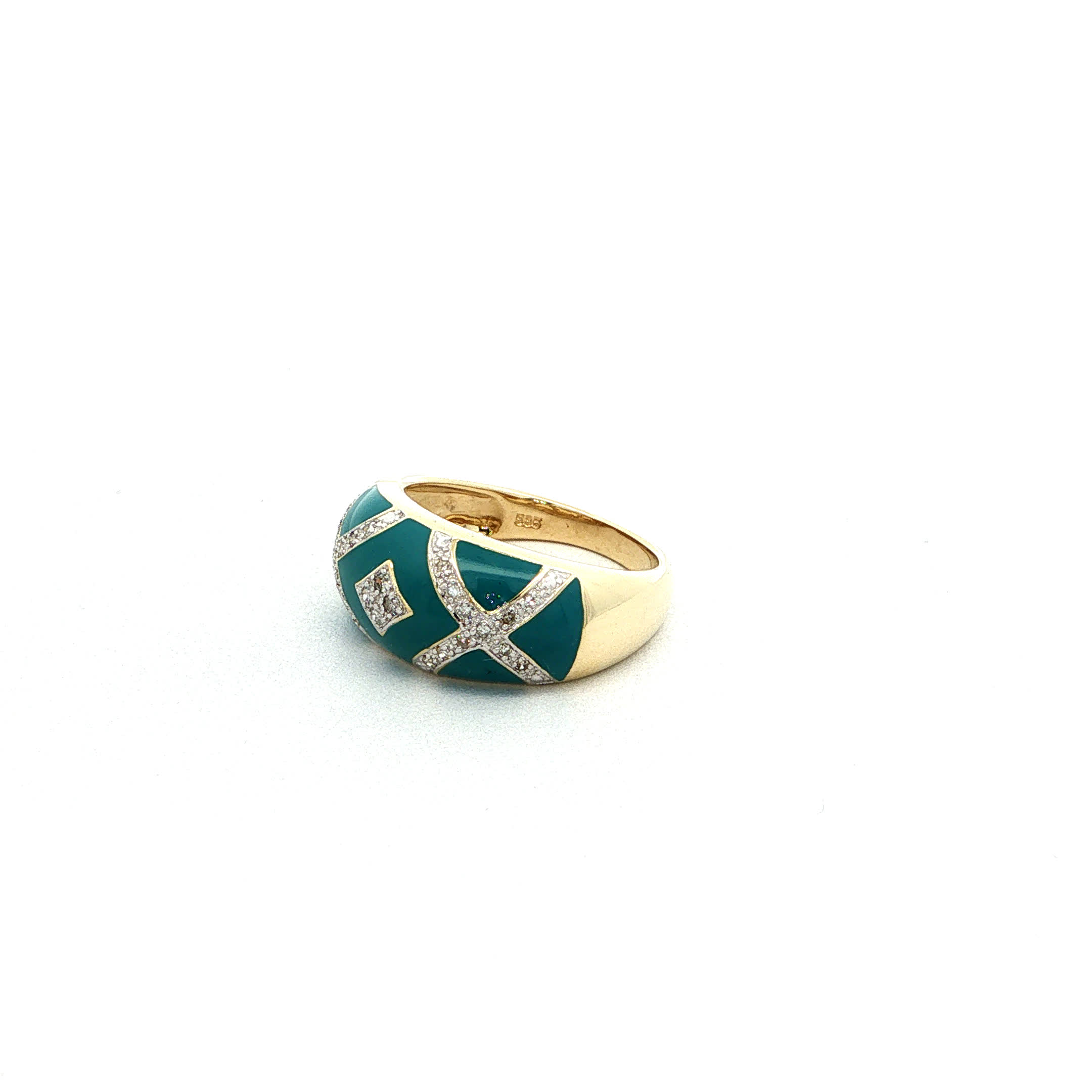 "Riviera Blue" - Vintage Ring in 14kt Gelbgold mit Diamanten & Emaille - Juwelier Steiger