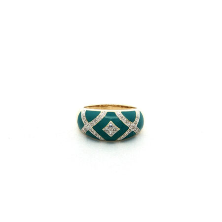 "Riviera Blue" - Vintage Ring in 14kt Gelbgold mit Diamanten & Emaille