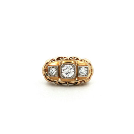 "Royal Statement" - Vintage Ring in 14 Karat Gelbgold mit 3 Brillanten
