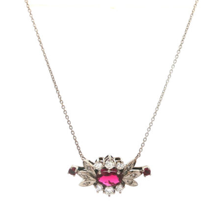 "Rubinblüte" - Vintage Kette in 18kt Weißgold mit Rubinen & Diamanten
