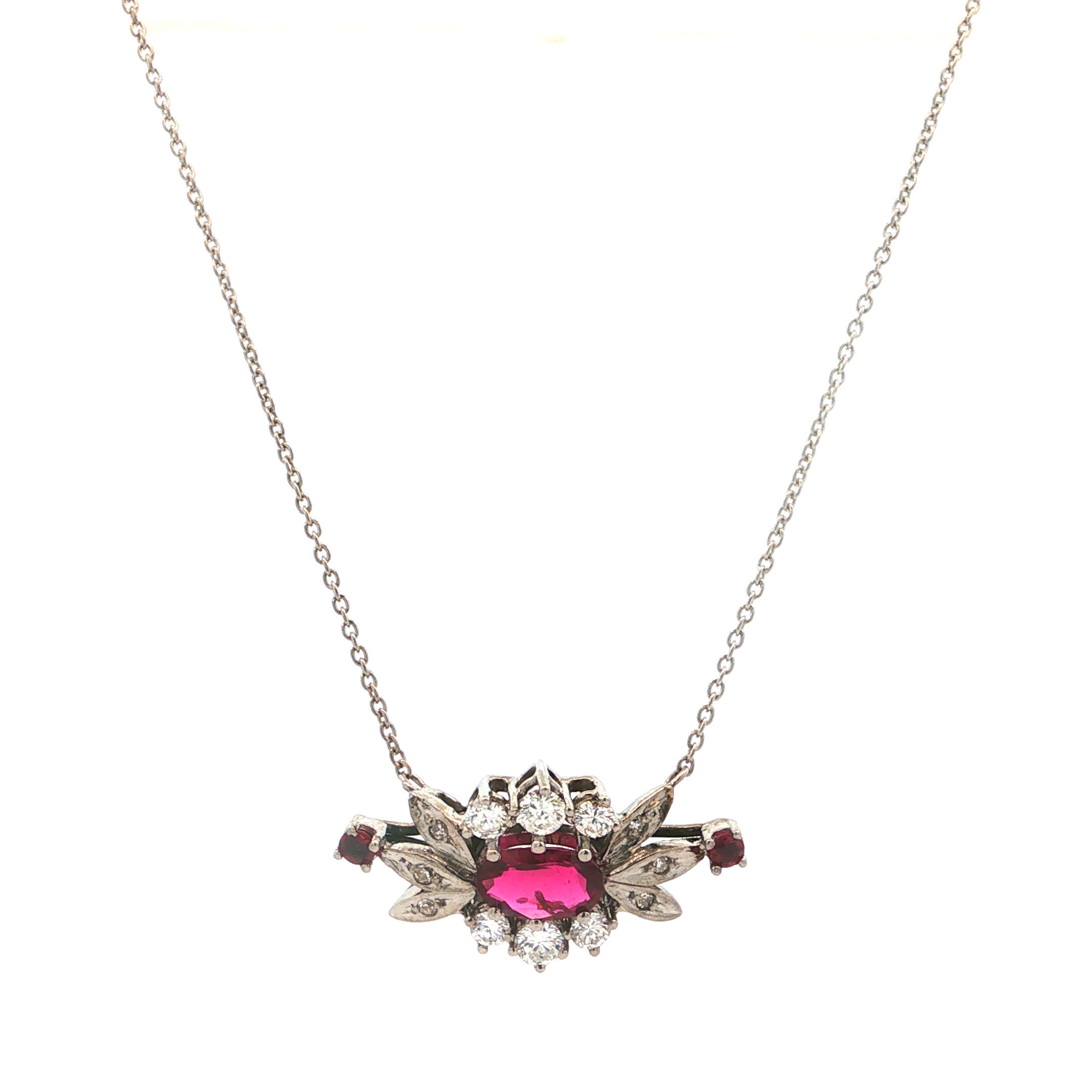 "Rubinblüte" - Vintage Kette in 18kt Weißgold mit Rubinen & Diamanten - Juwelier Steiger