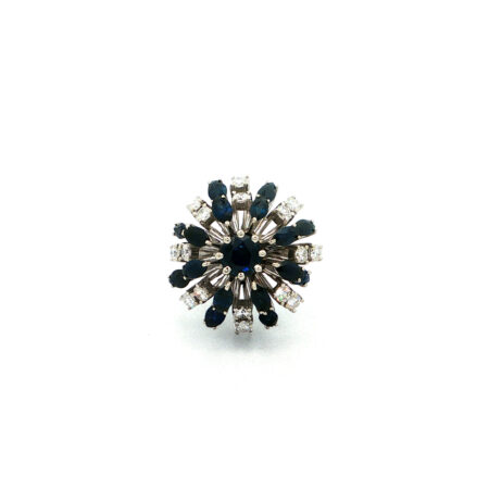 "Sapphire Firework" - Vintage Ring in 18kt Weißgold mit Saphiren & Diamanten