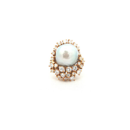 "Silberglanz" - Vintage Ring 18 Karat Gelbgold mit Naturperle - Juwelier Steiger