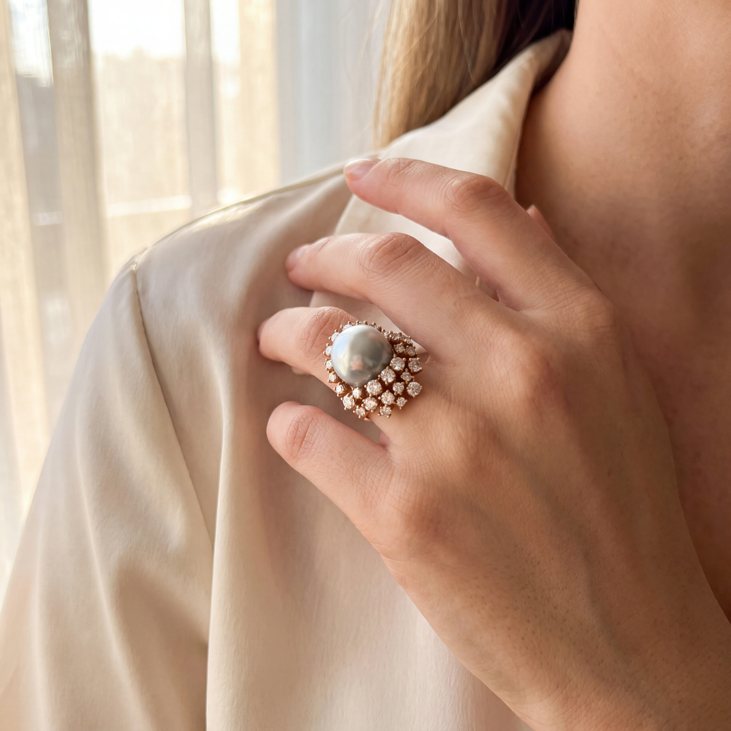 "Silberglanz" - Vintage Ring 18 Karat Gelbgold mit Naturperle - Juwelier Steiger