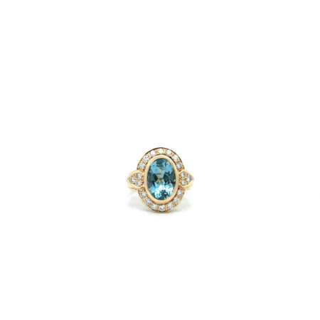 "Sparkling Blue" - Vintage Ring in 14kt Gelbgold mit Aquamarin 3,1ct & Brillanten