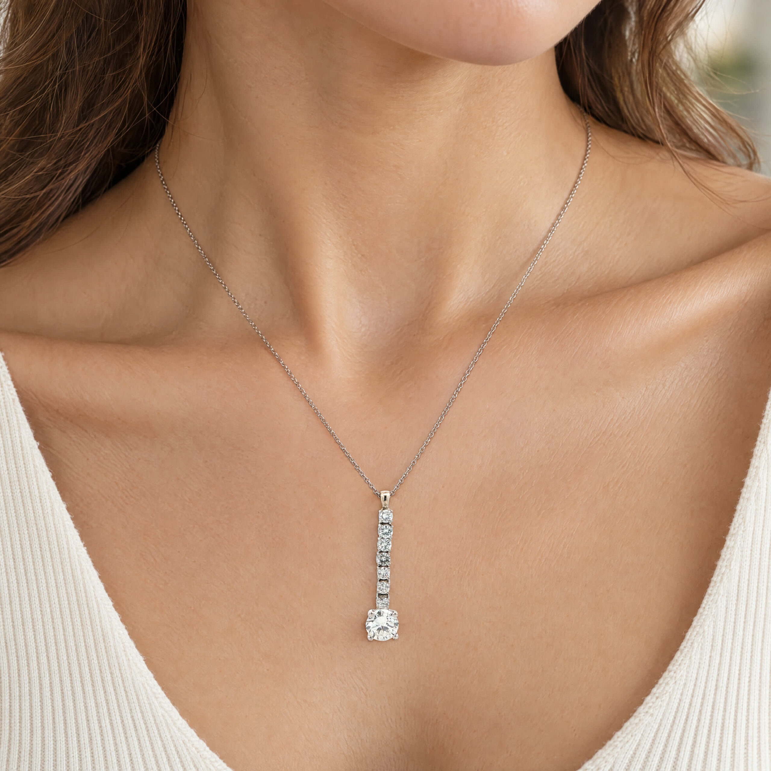 "Starlight" - Vintage Kette mit Anhänger in 14kt Weißgold mit Brillanten zus. ca. 1,96ct - Juwelier Steiger