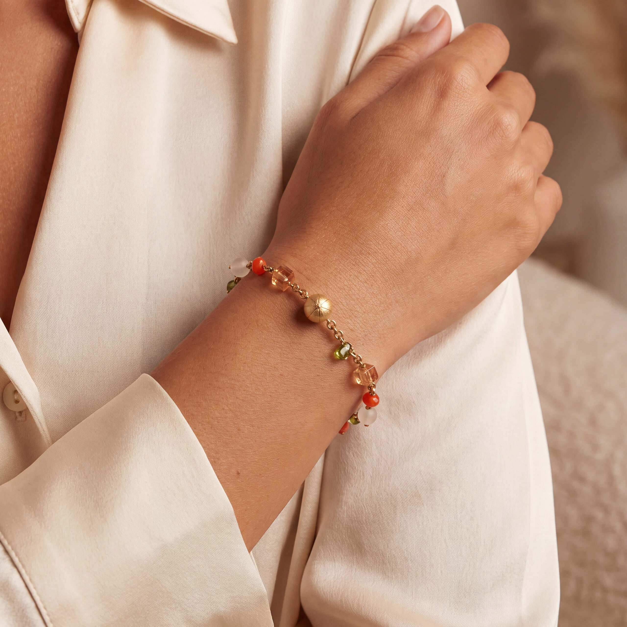 "Summer in Capri" - Vintage Armband in 18kt Gelbgold mit Peridot & Citrin aus 750er Gelbgold - Juwelier Steiger