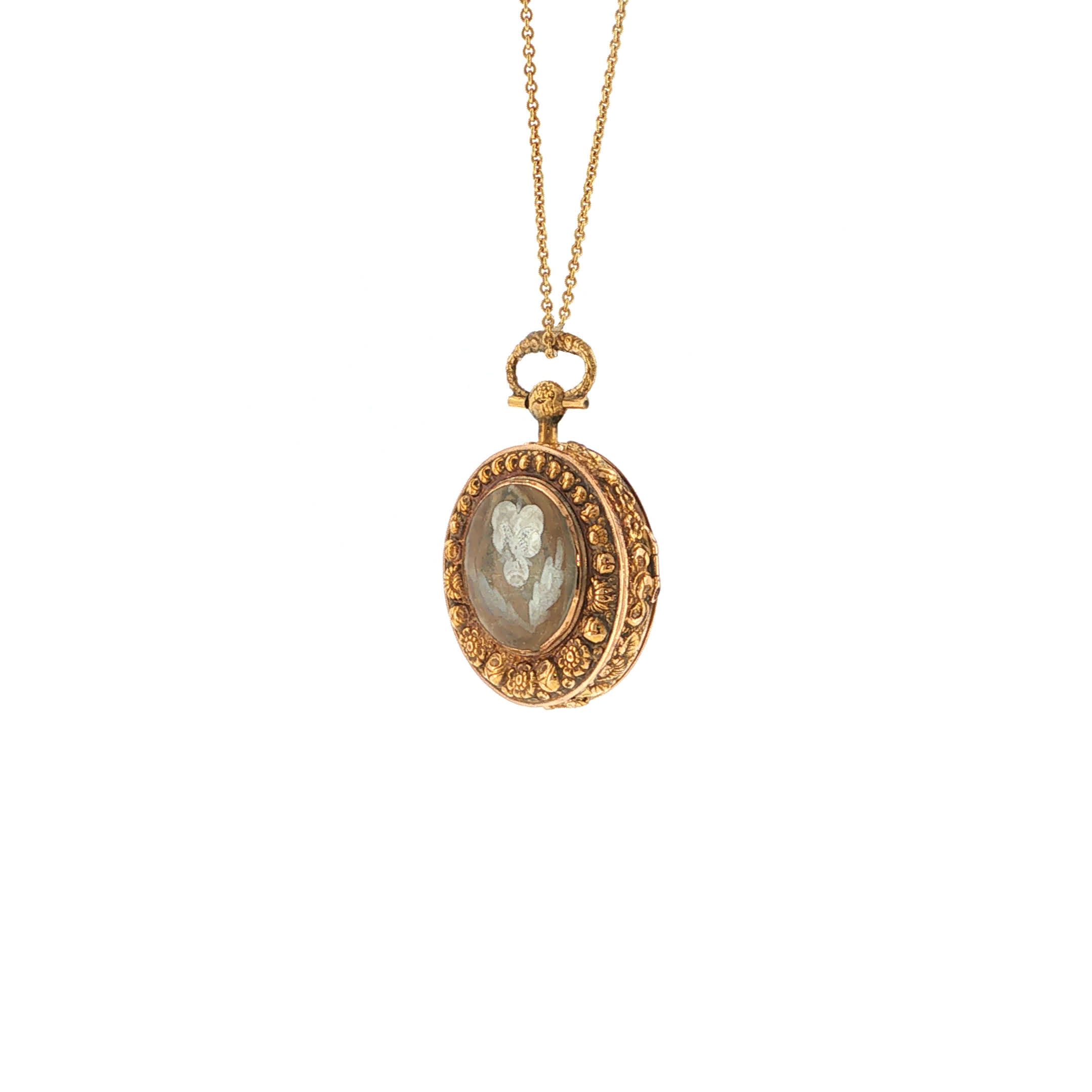 "Through the Looking Glass" - Antikes Medaillon in 18kt Rosegold mit verglastem Sichtfenster - Juwelier Steiger