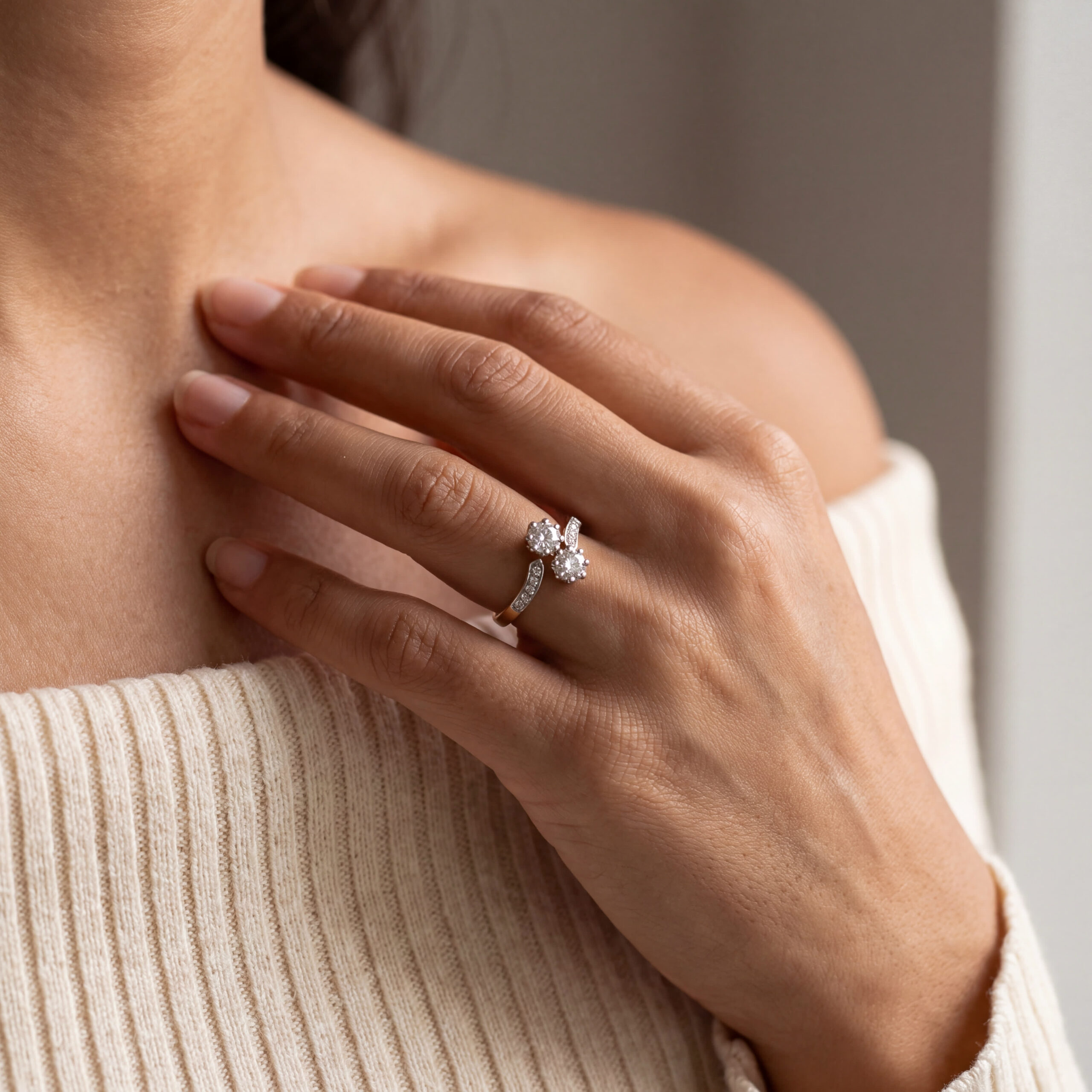 "Toi et Moi" - Antiker Ring in 18kt Gelbgold mit Diamanten im Altschliff - Juwelier Steiger