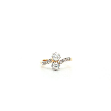 "Toi et Moi" - Antiker Ring in 18kt Gelbgold mit Diamanten im Altschliff