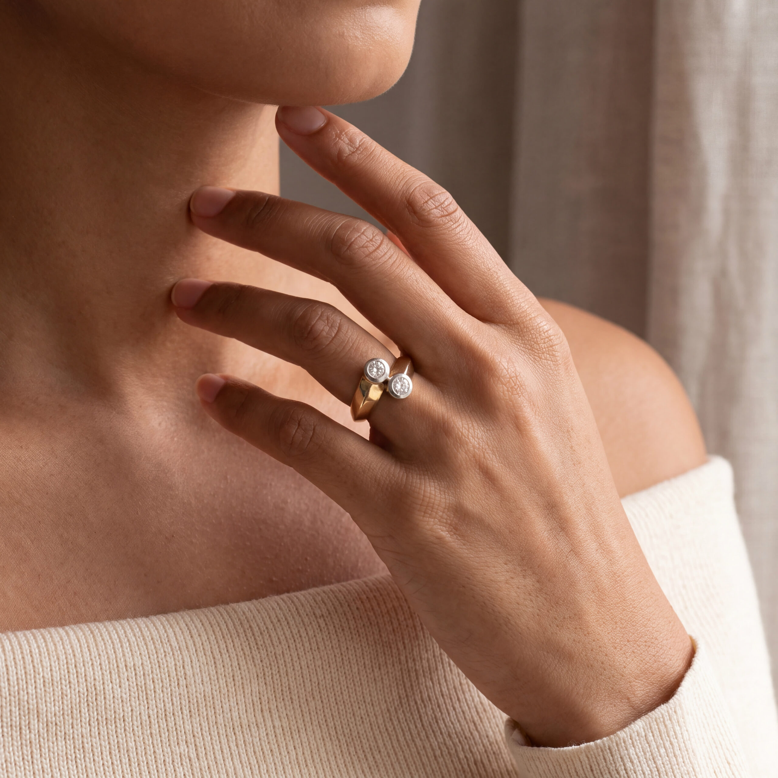 "Toi et Moi" - Vintage Ring in 14kt Gelbgold mit Diamanten im Altschliff zus. ca 0,48ct - Juwelier Steiger