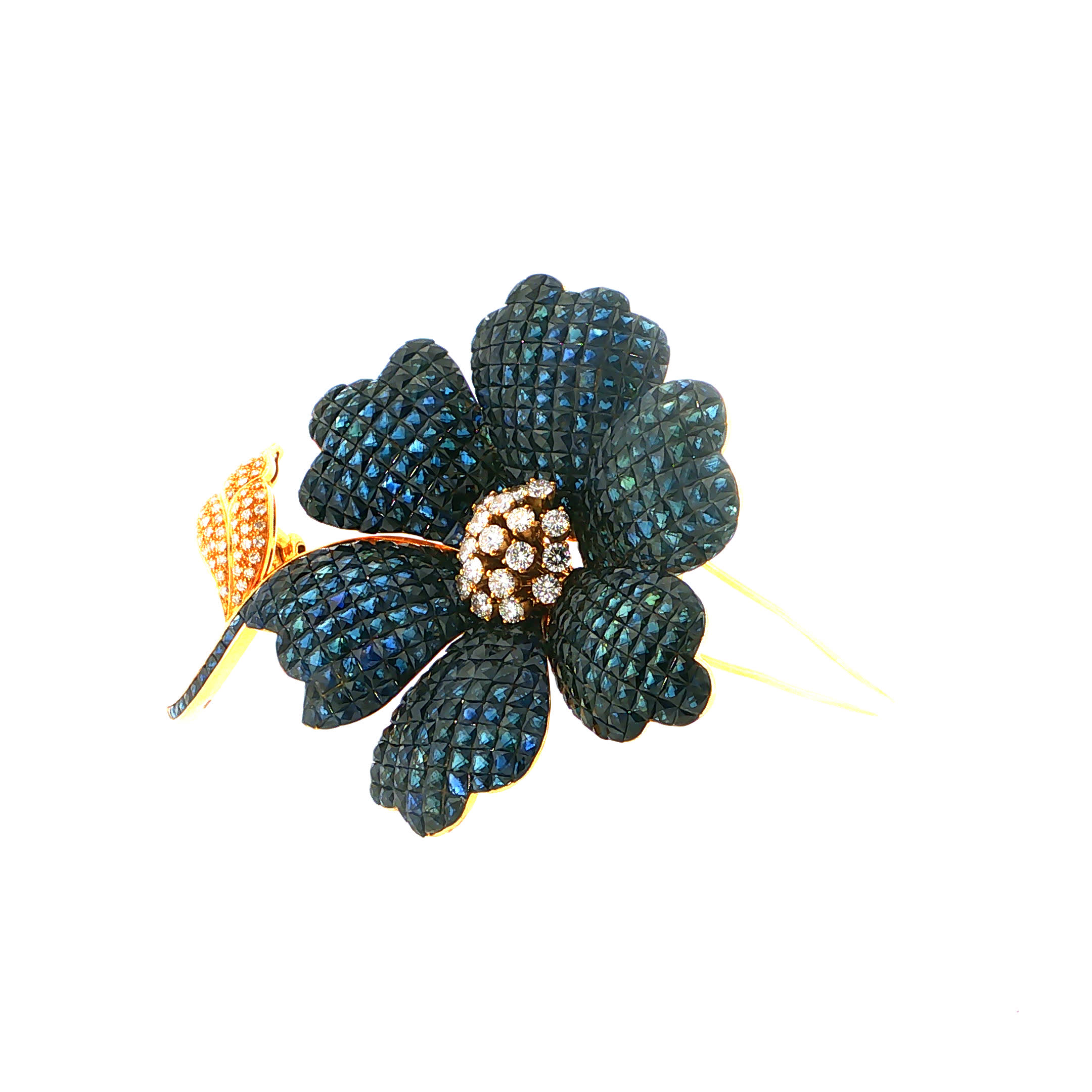 "Too Much? Never." - Imposante Vintage Blüten Statement Brosche aus 18kt Gelbgold mit Saphiren & Brillanten - Juwelier Ste...