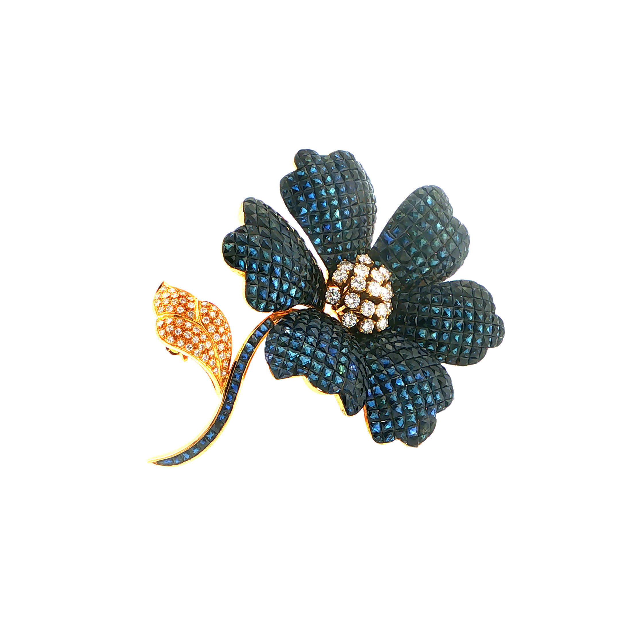 "Too Much? Never." - Imposante Vintage Blüten Statement Brosche aus 18kt Gelbgold mit Saphiren & Brillanten - Juwelier Ste...