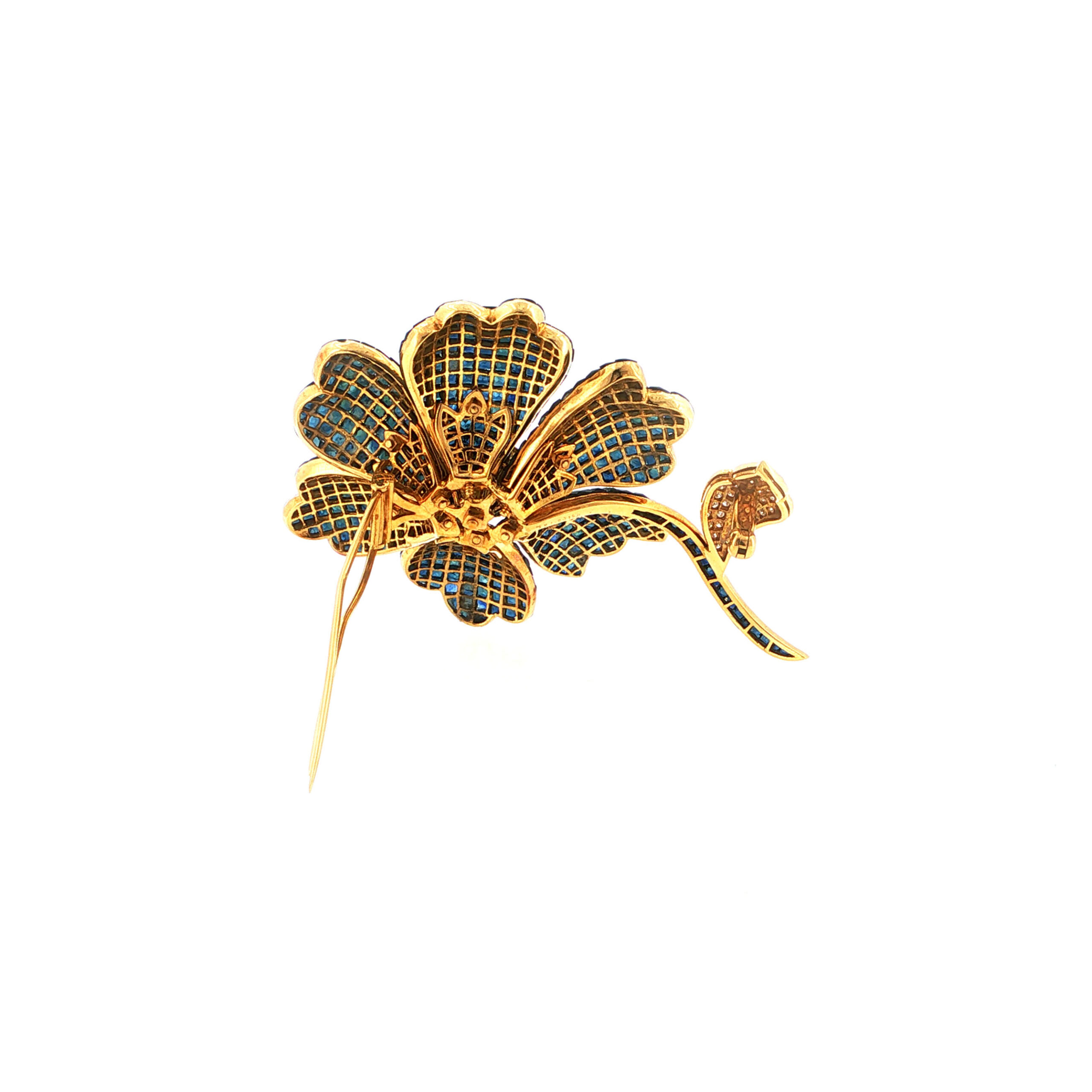 "Too Much? Never." - Imposante Vintage Blüten Statement Brosche aus 18kt Gelbgold mit Saphiren & Brillanten - Juwelier Ste...