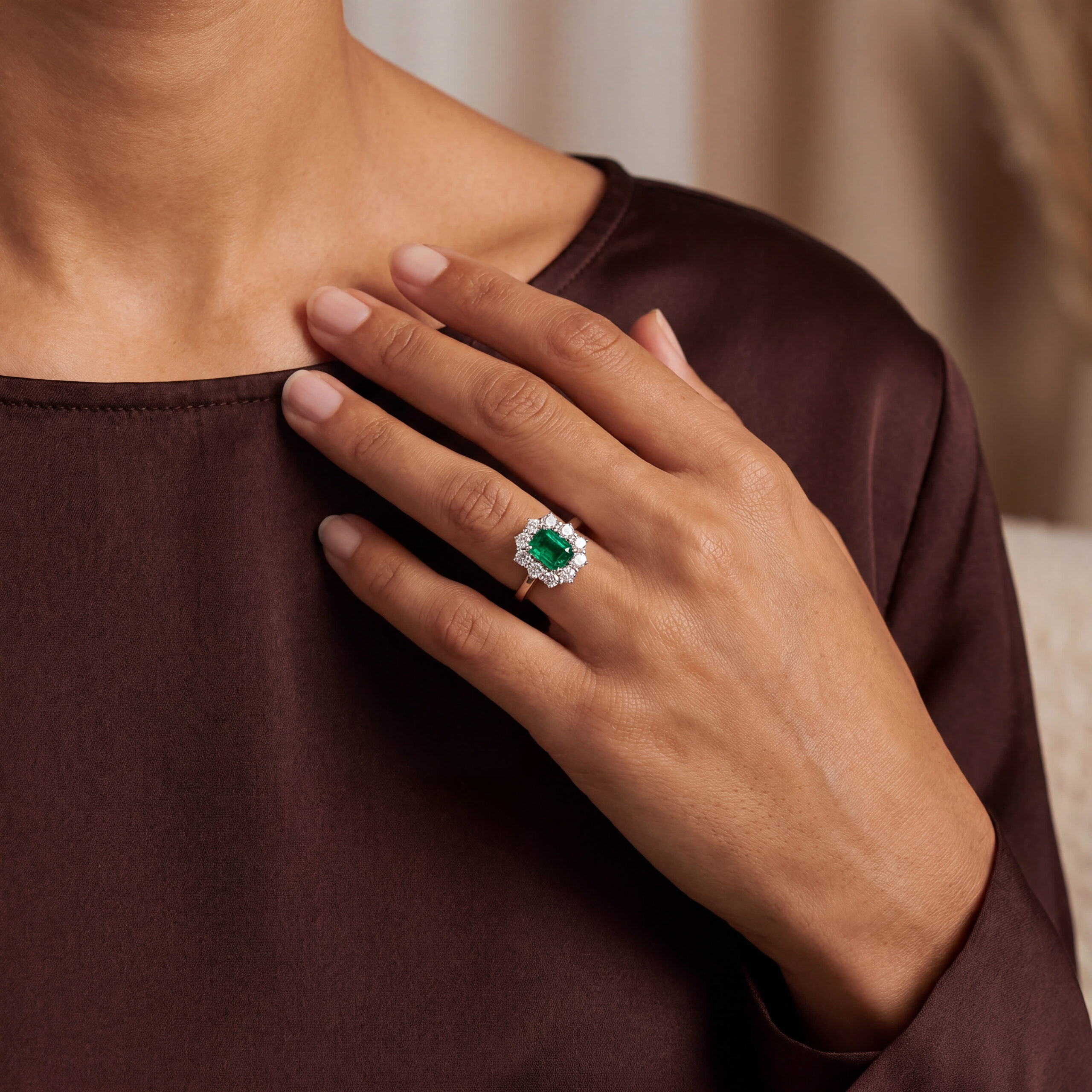 "1000 und 1 Nacht" - Vintage Ring in 14kt Weißgold mit Smaragd und Brillanten - Juwelier Steiger