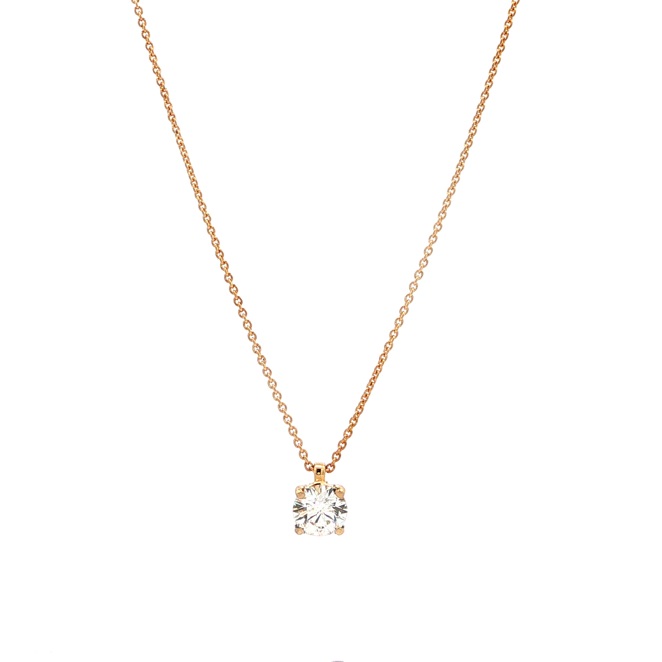 "One carat of love" - Moderne Solitaire Kette mit Anhänger in 18 Karat Gelbgold 1.03 ct.